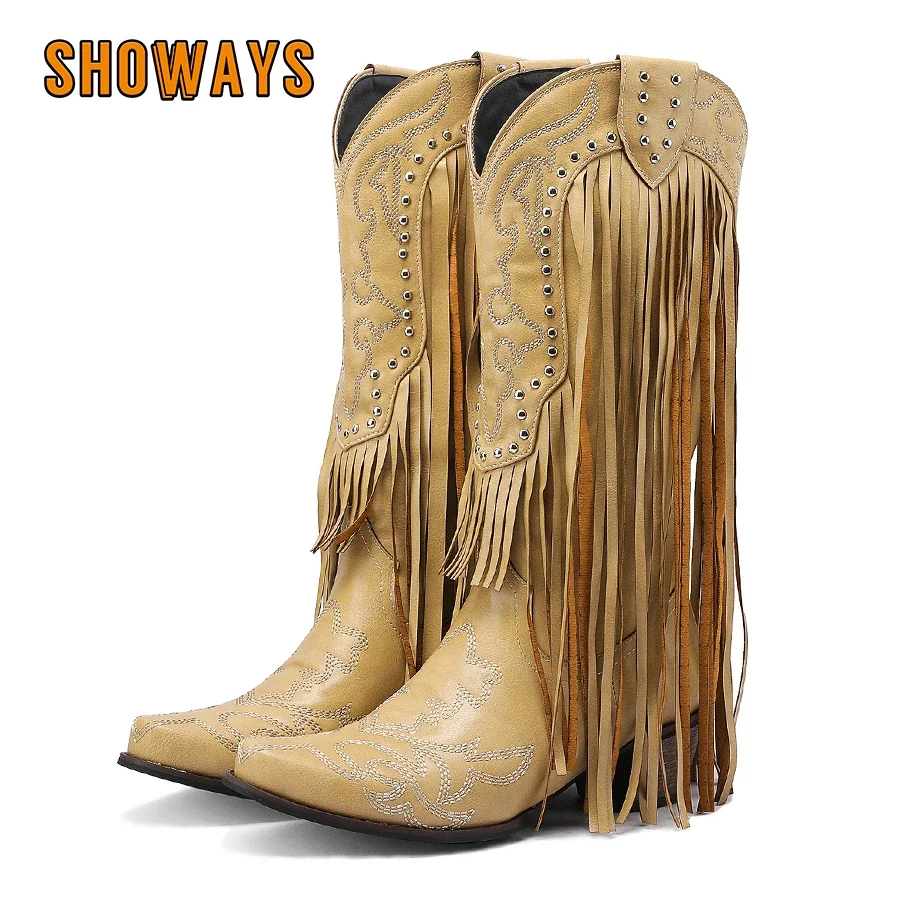 Fringe Rivet Western Women Mid - огляд і ціна Embroidery Yellow