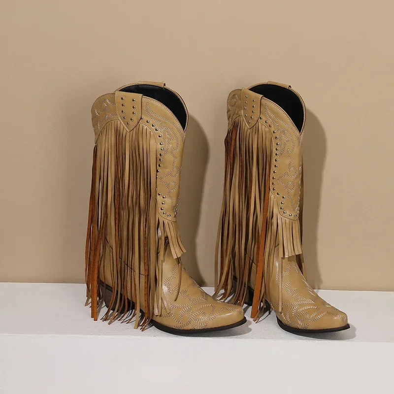 Fringe Rivet Western Women Mid - огляд і ціна Embroidery Yellow