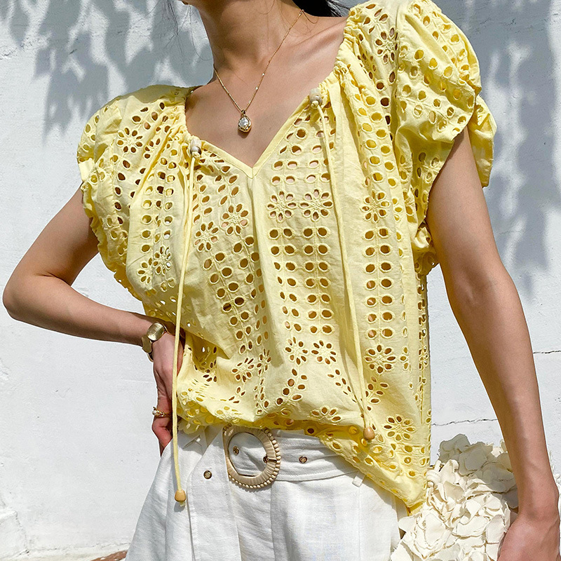 French Style Elegant Chic Blou - огляд і ціна Embroidery Yellow