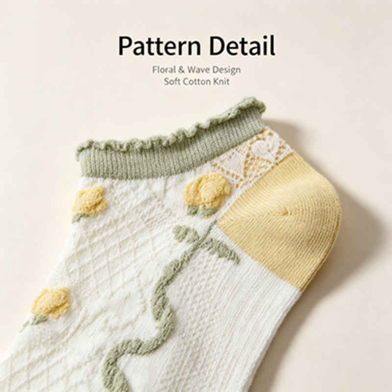 Women 5 Pairs Ruffle Cuff Ankl - огляд і ціна Embroidery Yellow