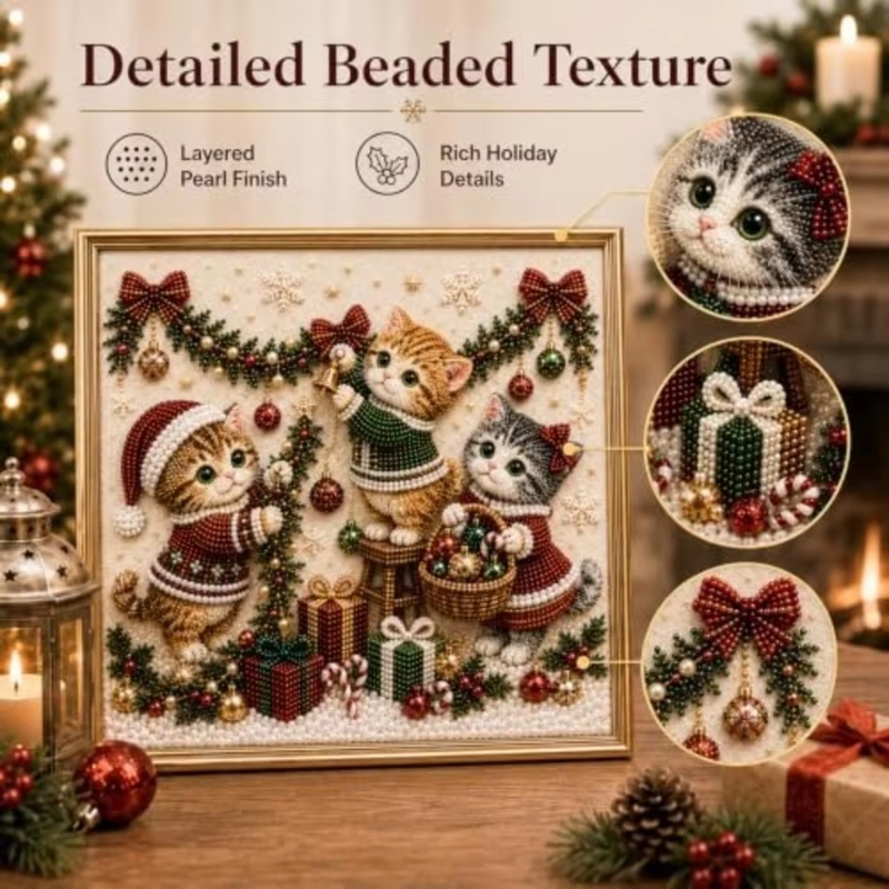 3D Pearl Christmas Kitten Art  - огляд і ціна Embroidery Xmas Kits